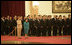 Laura Bush and Madame Liu, wife of President Hu Jintao of China, participate in the welcoming ceremony for President and Mrs. Bush Sunday, Nov. 20, 2005, at the Great Hall of the People in Beijing.