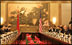 President George W. Bush and the U.S. delegation sit on the right as President Hu Jintao and his Chinese delegation sit on the opposite side during an expanded meeting Sunday, Nov. 20, 2005, at the Great Hall of the People in Beijing.