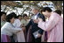 President George W. Bush greets excited participants Thursday, Nov. 17, 2005, during his tour of the Bulguksa Temple in Gyeongju, Korea.