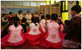 Laura Bush reads to kids in the Children's Reading Room at the Busan Simin Metropolitan Municipal Library Friday, Nov. 18, 2005.