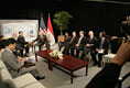 President George W. Bush shakes hands with Indonesia President Susilo Bambang Yudhoyono during their meeting Saturday, Nov. 19, 2005, at the Chosun Westin Hotel in Busan, Korea.