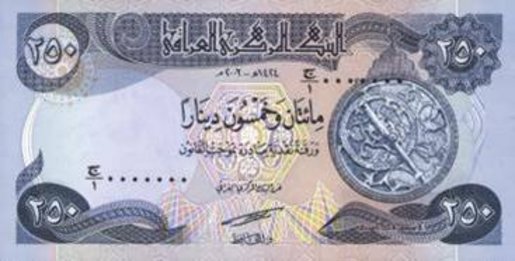 250 Dinar note.