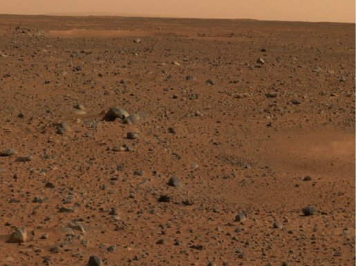 Martian Horizon. This is a portion of the first color image captured by the panoramic camera on the Mars Exploration Rover Spirit. Photo by NASA/JPL.