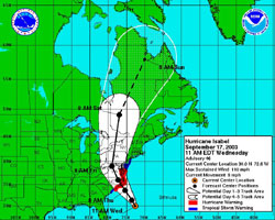 NOAA tracking map of Isabel