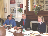 Jon Spaner ('02-03) listens as Marine Corps Lieutenant Colonel Oliver North (Ret.) addresses the class.