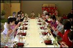 Mrs. Bush is honored by a toast from her hostess Kiyoko Fukuda and a group of prominent women from Tokyo during a special luncheon in her honor at Akasaka Palace Monday, February 18, 2002 in Tokyo. White House photo by Susan Sterner.