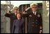 Laura Bush is saluted by Capt. Bob Liggett, right, as she boards the USS Shiloh stationed in San Diego Friday, March 23, 2001. White House photo by Paul Morse. 