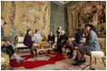 Laura Bush meets with Franca Pilla, wife of Italian President Carlo Azeglio, center left, and Betty Sembler, wife of U.S. Ambassador to Italy Mel Sembler, center right, at the Quirinale Palace in Rome, April 7, 2005.