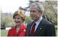 President George W. Bush addresses the press on the South Lawn Tuesday, April 19, 2005. "Laura and I offer our congratulations to Pope Benedict XVI. He's a man of great wisdom and knowledge. He's a man who serves the Lord," said the President. "We remember well his sermon at the Pope's funeral in Rome, how his words touched our hearts and the hearts of millions."