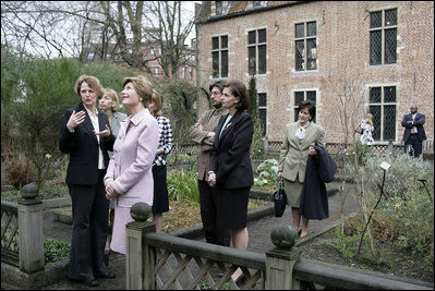 Monday, Feb. 21, 2005, Laura Bush tours the Erasmus Museum located in the Brussels’ home of the late Desiderius Erasmus, author of "Moriae Encomium."