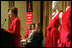 Laura Bush speaks about heart disease concerns and awareness at The Heart Truth event- The Red Dress 2005 Preview at the Time Life Building in New York Friday, Feb. 4, 2005. Also on stage with Mrs. Bush are Dr. Elizabeth Nabel, Director National Heart, Lung, and and Blood Institute, Dr. Anne Taylor and Duchess Sarah Ferguson.