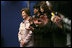 Laura Bush is applauded during a Feb. 21, 2005 event at the Sheraton Brussels Hotel and Towers.