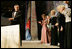 After an introduction by Vice President Dick Cheney, President George W. Bush talks at the Black Tie and Boots Inaugural Ball in Washington, D.C., Wednesday, Jan. 19, 2005. Also pictured are, from left, Jenna Bush, Barbara Bush, Laura Bush, Congresswoman Kay Granger, Vice President Cheney and Lynne Cheney.