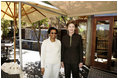 Laura Bush meets with Mrs. Zanele Mbeki, wife of South African President Thabo Mbeki Monday, July 11, 2005, at the Etali Lodge in the Madikwe Game Reserve in South Africa.