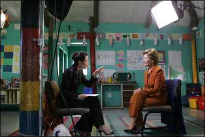 Laura Bush participates in an interview with Ann Curry of The Today Show in Cape Town, South Africa, Tuesday, July 12, 2005.