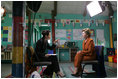 Laura Bush participates in an interview with Ann Curry of The Today Show in Cape Town, South Africa, Tuesday, July 12, 2005.