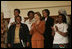 Laura Bush stands with U.S. Ambassador to South Africa Jendayi Frazer, left, during her visit to Centre for the Book, an institution established to create a culture of literacy in South Africa, Tuesday, July 12, 2005, in Cape Town.