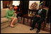 Laura Bush meets with President Benjamin Mkapa at the Presidential Residence in Dar Es Salaam, Tanzania, Wednesday, July 13, 2005. Mrs. Bush is visiting Africa to highlight U.S. aid and partnerships promoting programs for girls' education, HIV/AIDS awareness and women's empowerment.