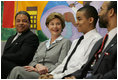 Laura Bush attends the Laura Bush Foundation for America's Libraries, June 2, 2005, at Austin Community Academy High School, Chicago, Illinois.