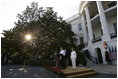 President George W. Bush and Mrs. Bush address their guests at the Congressional Picnic on the South Lawn Wednesday, June 15, 2005.