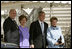 President George W. Bush and Laura Bush greet Their Majesties King Harald and Queen Sonja of Norway at the South Portico entrance of the White House before hosting the King and Queen for lunch Monday, March 7, 2005.