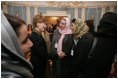 Laura Bush greets Afghan Ministers during her visit to the State Department for an International Women's Day Forum in Washington, D.C., Tuesday, March 8, 2005.