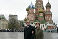 President George W. Bush and Laura Bush enter Moscow's Red Square before the start of a military parade honoring the 60th anniversary of the end of World War II Monday, May 9, 2005.