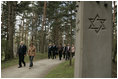 Laura Bush visits the Rumbula Holocaust Memorial in Riga, Latvia, Saturday, May 7, 2005.