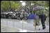 President George W. Bush and Laura Bush arrive for ceremonies at Moscow's Red Square to commemorate the 60th Anniversary of the end of World War II Monday, May 9, 2005.