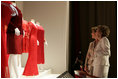 Laura Bush and Nancy Reagan view part of The Heart Truth’s First Ladies Red Dress Collection on exhibit Thursday, May 12, 2005, at the John F. Kennedy Center for the Performing Arts in Washington D.C.