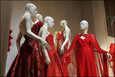 These "Fashion Week 2005" dresses are displayed as part of the "2005 First Ladies Red Dress Collection" exhibit, scheduled to run through May 30 at The John F. Kennedy Center for the Performing Arts.