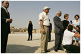 Laura Bush addresses the press during her tour of Hisham’s Palace in Jericho, Sunday, May 22, 2005. Mrs. Bush toured the eighth century Islamic palace and viewed mosaic restoration projects during her visit.