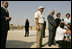 Laura Bush addresses the press during her tour of Hisham’s Palace in Jericho, Sunday, May 22, 2005. Mrs. Bush toured the eighth century Islamic palace and viewed mosaic restoration projects during her visit.