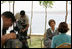 Laura Bush participates in an interview with Neda Ramahi of Jordanian television and radio at the Dead Sea in Jordan Saturday, May 21, 2005.