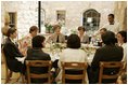 Laura Bush discusses the role of women in Jordan’s reform movement with Jordanian women leaders during lunch at the Haret Jdouna restaurant in Medaba, Jordan, Saturday, May 21, 2005.