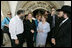 Laura Bush tours the Western Wall in Jerusalem with Rabbi Shmuel Rabinowitz; Gila Katsav, wife of Israeli President Moshe Katsav, center; and Mordechai Suli Eliav, manager of The Western Wall Heritage Foundation, May 22, 2005.