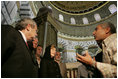 Laura Bush takes a tour lead by Adnan Husseini inside the Muslim holy shrine the Dome of the Rock in the Muslim Quarter of Jerusalem's Old City, May 22, 2005.