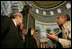 Laura Bush takes a tour lead by Adnan Husseini inside the Muslim holy shrine the Dome of the Rock in the Muslim Quarter of Jerusalem's Old City, May 22, 2005.