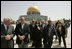 Laura Bush departs the Dome of the Rock after taking a tour of the shrine in the Muslim Quarter of the Old City of Jerusalem, Sunday, May 22, 2005.