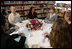 Laura Bush participates in a roundtable discussion Saturday, Nov. 6, 2005, at the Biblioteca Demonstrativa de Brasilia in Brasilia, Brazil. The biblioteca is the only public library in Brasilia.