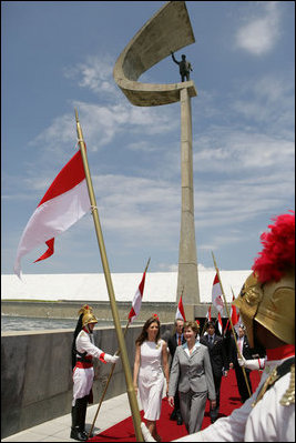 Laura Bush is joined by Anna Christina Kubitschek Pereira, granddaughter of former Brazil President Juscelino Kubitschek as they tour the Memorial JK in Brasilia, Brazil Saturday, Nov. 6, 2005. Mrs. Kubitschek Pereira is the President of the Memorial JK, which is located at the Cruzeiro Square, one of the highest points of the city.