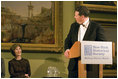 First Lady Laura Bush shares in laughter with Roland Betts during a New York History Makers Gala awards presentation in honor of Tom Bernstein and Roland Betts in New York, NY, Tuesday, Nov. 8, 2005.