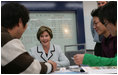 Mrs. Laura Bush speaks with students at the Gyeongju English Village Thursday, Nov. 17, 2005, in Gyeongju, Korea.