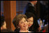 Laura Bush sits with women leaders during a discussion Saturday, Nov. 19, 2005, at the Dong Nae Byel Jang Restaurant in Busan, Korea.