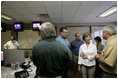 Laura Bush meets with first responders to Hurricane Katrina at the Acadian Ambulance Center in Lafayette, La., Friday, Sept. 2, 2005.