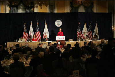 Laura Bush delivers remarks at the USAID Dinner: Fighting Malaria in Africa: Taking Action, Building Partnerships, in New York Wednesday, Sept. 14, 2005.