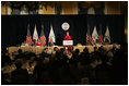 Laura Bush delivers remarks at the USAID Dinner: Fighting Malaria in Africa: Taking Action, Building Partnerships, in New York Wednesday, Sept. 14, 2005.