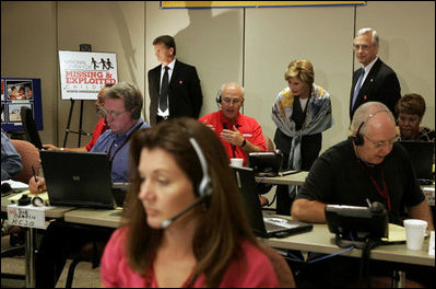 Laura Bush visits the National Center for Missing & Exploited Children in Alexandria, Va., Friday, Sept. 16, 2005.