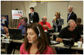 Laura Bush visits the National Center for Missing & Exploited Children in Alexandria, Va., Friday, Sept. 16, 2005.