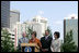 Mrs. Laura Bush, flanked by Mark Sanders, GM of Marriott Hotels, Marc Morial, President and CEO of the National Urban League, and Labor Secretary Elaine Chao, announces a $20 million dollar grant to the National Urban League in New Orleans, La., Monday, April 10, 2006, for their Youth Empowerment program to help at-risk youth find stable employment, as part of the Helping America's Youth initiative.